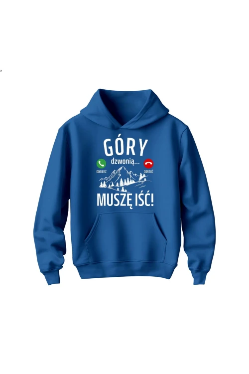 Bluza dziecięca z kapturem Góry dzwonią muszę iść - niebieska