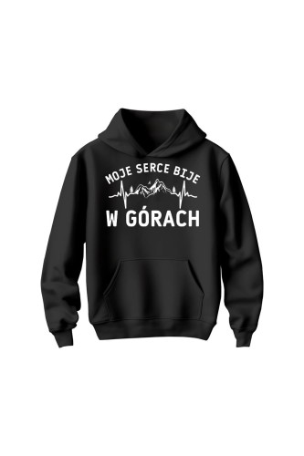 Bluza dziecięca z kapturem Moje serce bije w górach - czarna