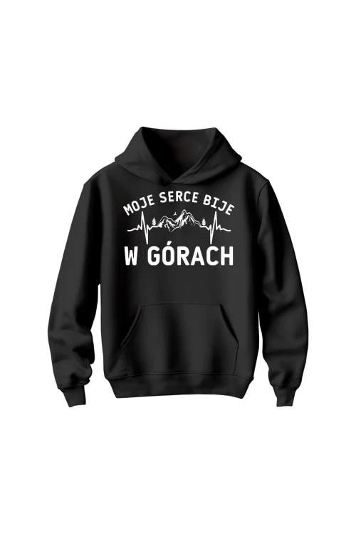 Bluza dziecięca z kapturem Moje serce bije w górach - czarna