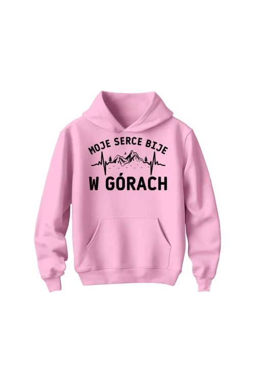 Bluza dziecięca z kapturem Moje serce bije w górach - różowa