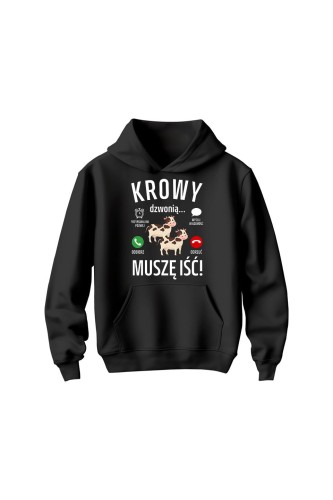 Bluza dziecięca z kapturem Krowy dzwonią muszę iść - czarna