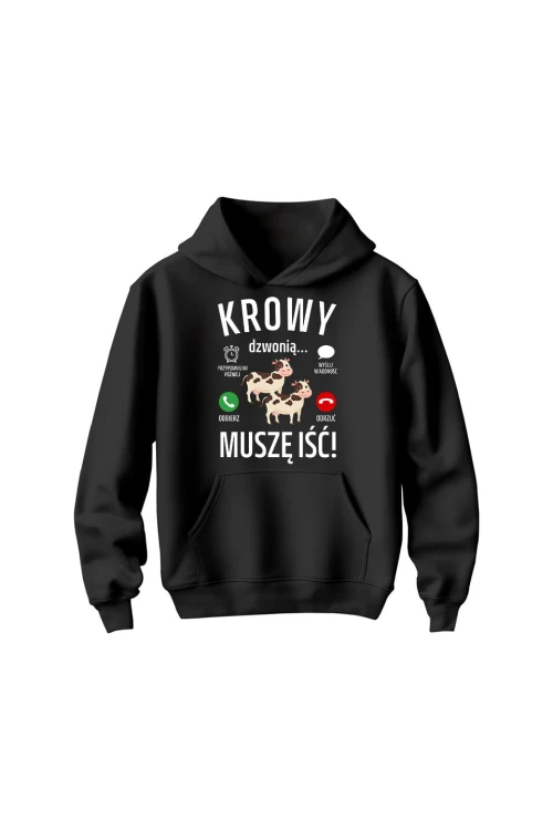 Bluza dziecięca z kapturem Krowy dzwonią muszę iść - czarna