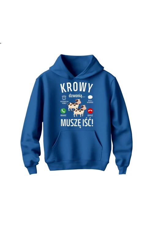 Bluza dziecięca z kapturem Krowy dzwonią muszę iść - niebieska