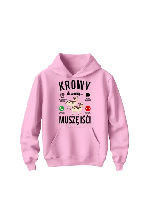 Bluza dziecięca z kapturem Krowy dzwonią muszę iść - różowa