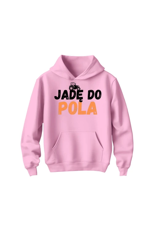 Bluza dziecięca z kapturem Jadę do pola - różowa