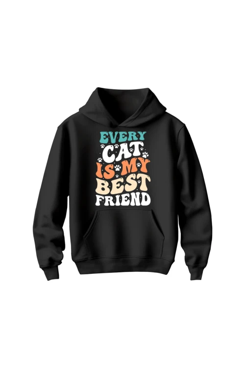 Bluza dziecięca z kapturem Every Cat is My Best Friend - czarna