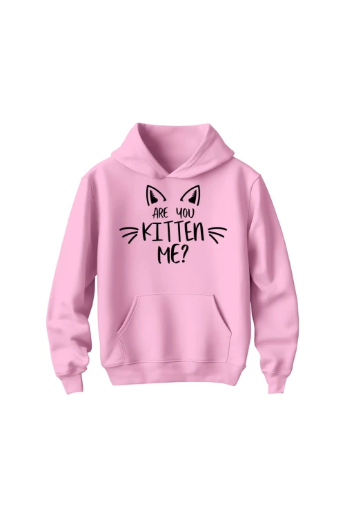 Bluza dziecięca z kapturem Are you kitten me? - różowa
