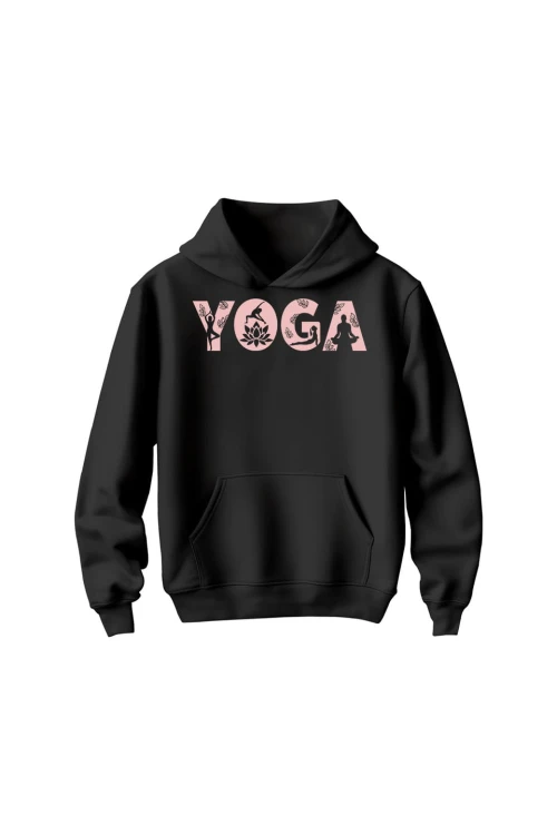 Bluza dziecięca z kapturem Yoga Napis - czarna
