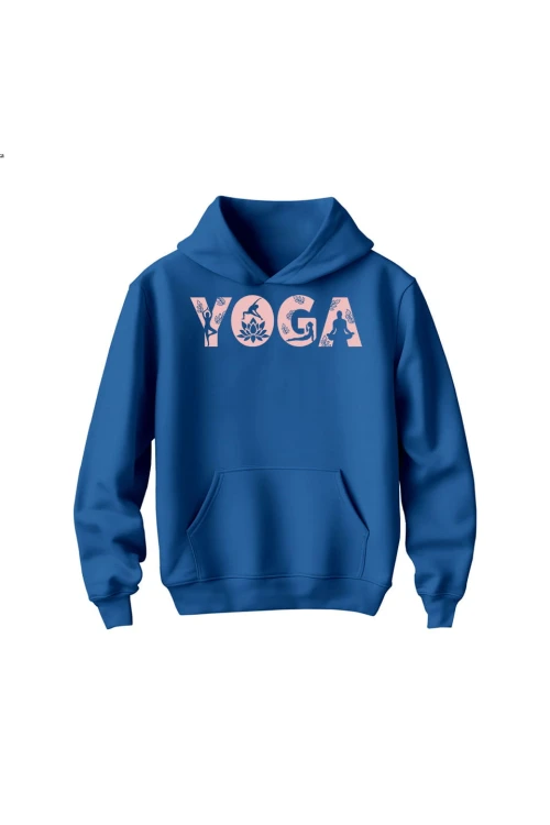 Bluza dziecięca z kapturem Yoga Napis - niebieska