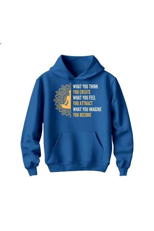 Bluza dziecięca z kapturem What you think you create - niebieska