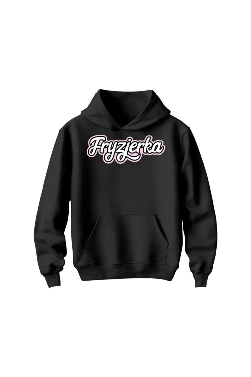 Bluza dziecięca z kapturem Fryzjerka napis - czarna