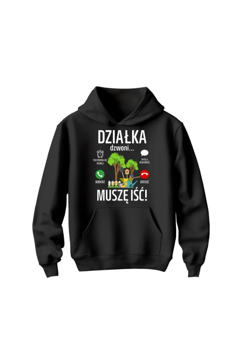 Bluza dziecięca z kapturem Działka dzwoni muszę iść - czarna