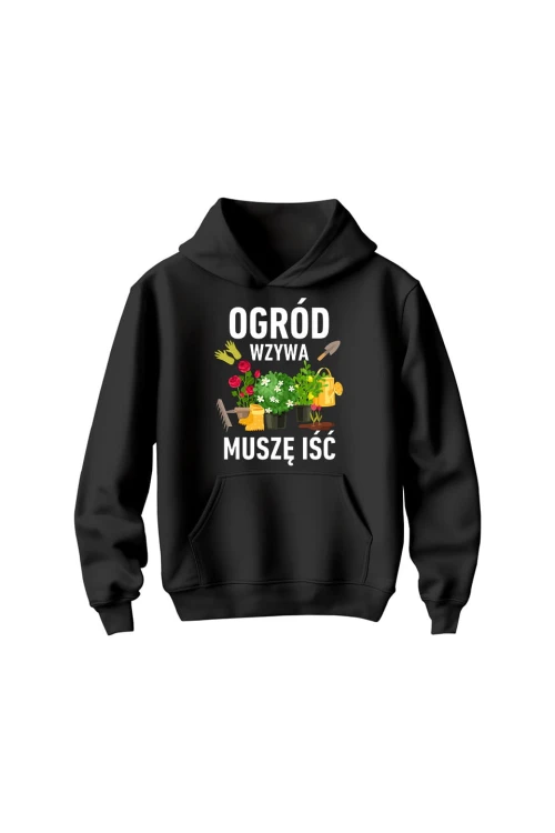 Bluza dziecięca z kapturem Ogród wzywa muszę iść - czarna