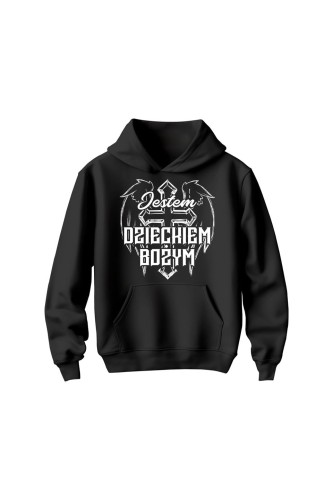 Bluza dziecięca z kapturem Jestem Dzieckiem Bożym - czarna