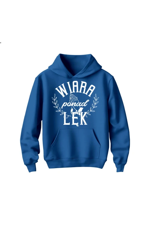 Bluza dziecięca z kapturem Wiara ponad lęk - niebieska