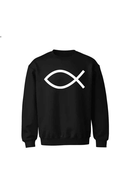 Bluza dziecięca bez kaptura Symbol Ryby chrześcijański - czarna