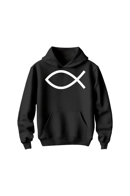 Bluza dziecięca z kapturem Symbol Ryby chrześcijański - czarna