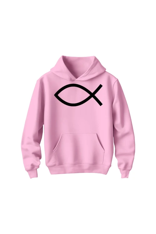 Bluza dziecięca z kapturem Symbol Ryby chrześcijański - różowa