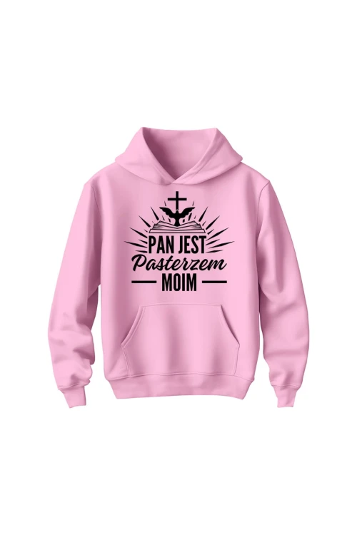 Bluza dziecięca z kapturem Pan jest pastrzem moim - różowa