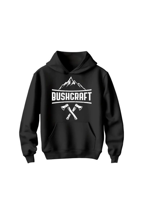 Bluza dziecięca z kapturem Bushcraft napis - czarna