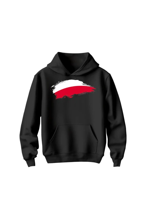 Bluza dziecięca z kapturem Polska Flaga - czarna