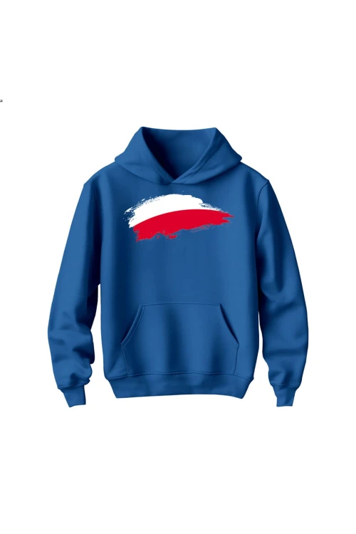 Bluza dziecięca z kapturem Polska Flaga - niebieska