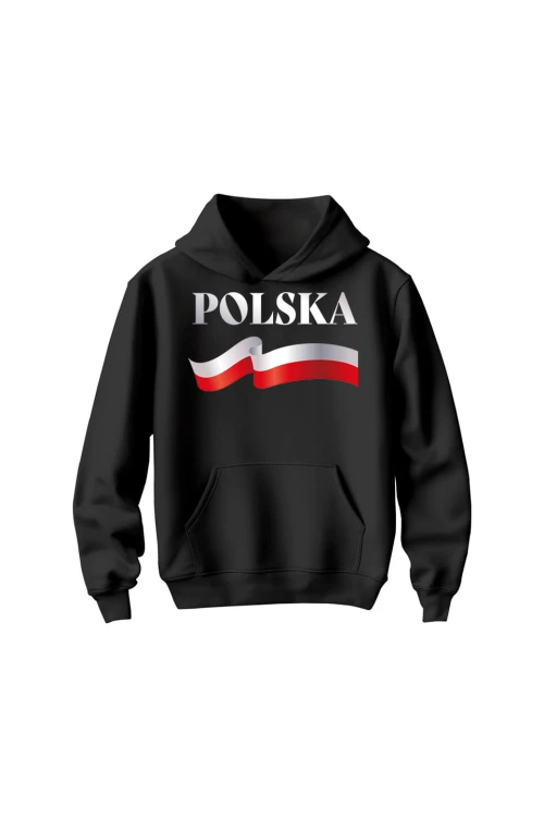 Bluza dziecięca z kapturem POLSKA - czarna