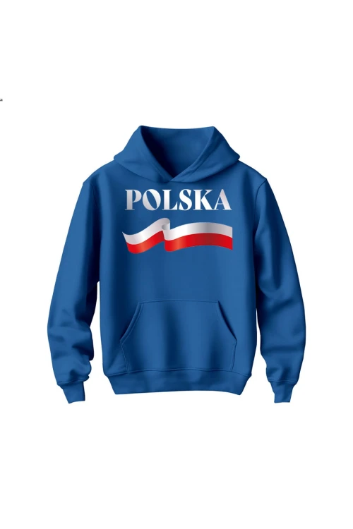 Bluza dziecięca z kapturem POLSKA - niebieska