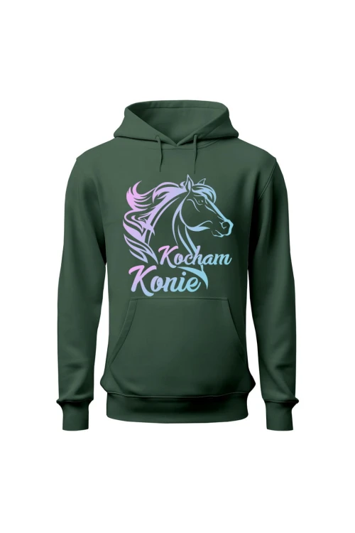 Bluza damska z kapturem Kocham konie - zielona