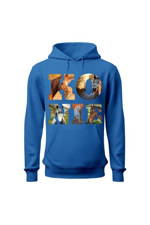 Bluza damska z kapturem KONIE - niebieska