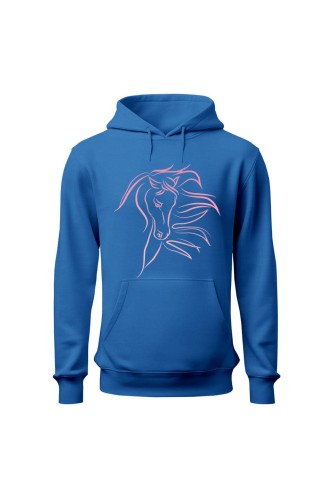 Bluza damska z kapturem z Pięknym Koniem - niebieska