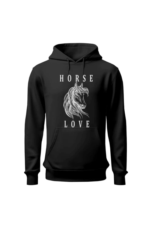 Bluza damska z kapturem Horse Love - czarna