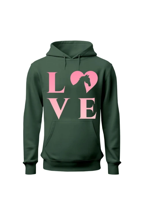 Bluza damska z kapturem z nadrukiem LOVE - zielona