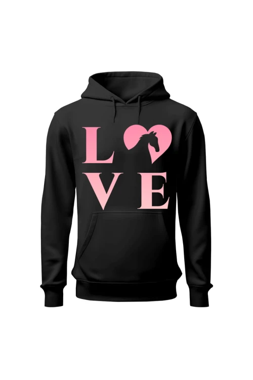 Bluza damska z kapturem z nadrukiem LOVE - czarna