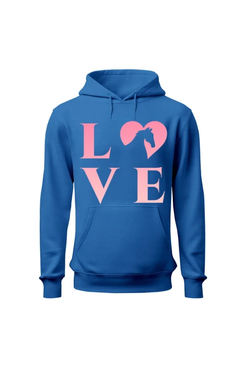 Bluza damska z kapturem z nadrukiem LOVE - niebieska