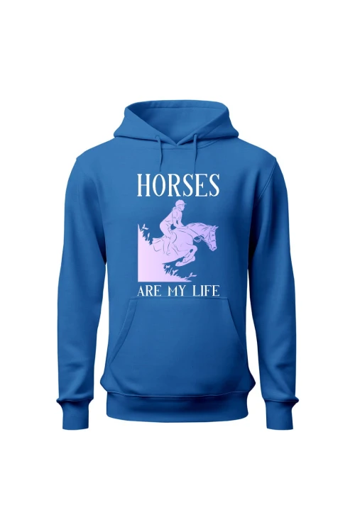 Bluza damska z kapturem Horses Are My Life - niebieska