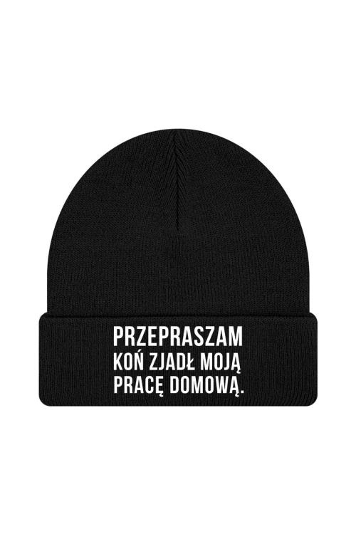 Czapka zimowa Przepraszam koń zjadł moją pracę domową - czarna