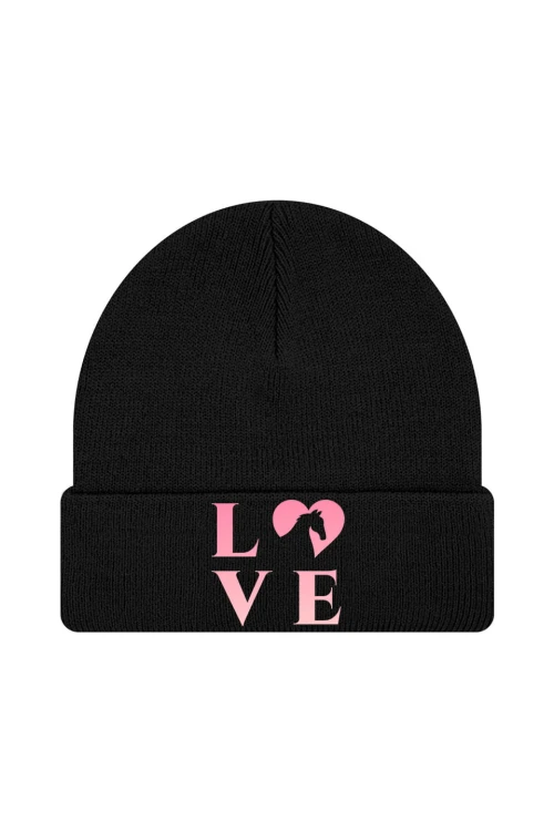 Czapka zimowa z nadrukiem LOVE - czarna