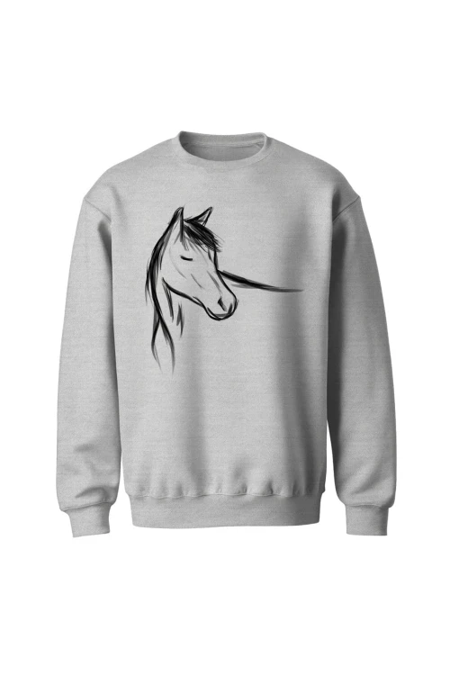 Bluza bez kaptura z ręcznie malowanym koniem - szara