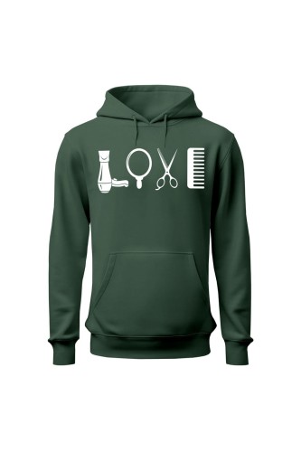 Bluza męska z kapturem Love Fryzjerstwo - zielona