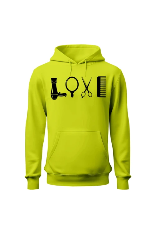 Bluza męska z kapturem Love Fryzjerstwo - limonka