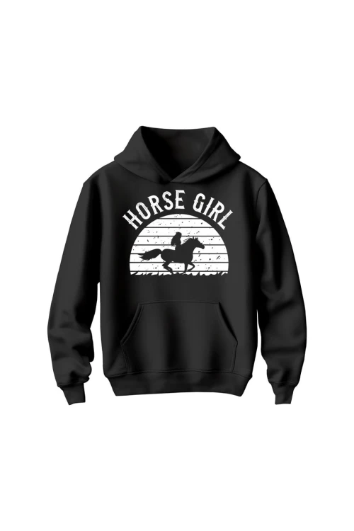 Bluza dziecięca z kapturem Horse Girl - czarna