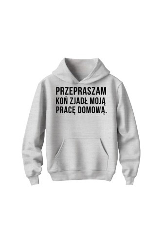 Bluza dziecięca z kapturem Przepraszam koń zjadł moją pracę domową - szara