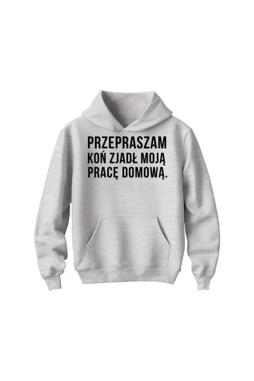 Bluza dziecięca z kapturem Przepraszam koń zjadł moją pracę domową - szara