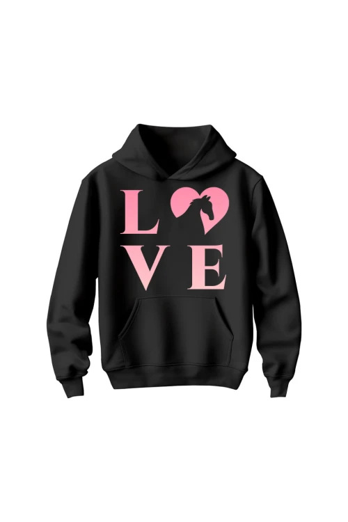 Bluza dziecięca z kapturem z nadrukiem LOVE - czarna
