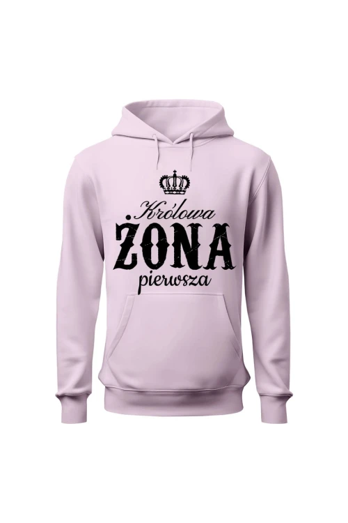 Bluza damska z kapturem Królowa Żona pierwsza - różowa