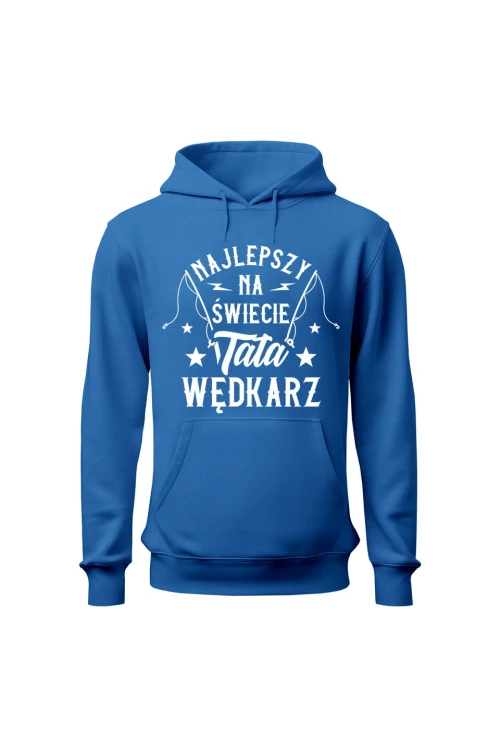 Bluza męska z kapturem Najlepszy na świecie Tata wędkarz - niebieska
