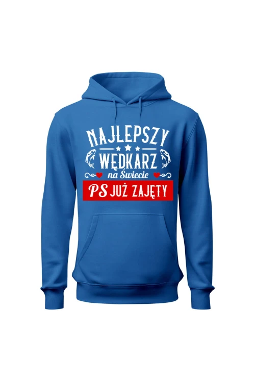 Bluza męska z kapturem Najlepszy wędkarz PS Już zajęty - niebieska