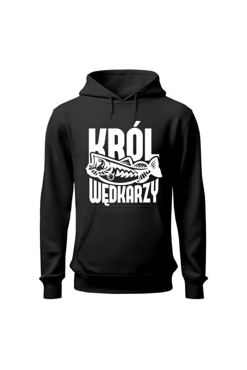Bluza męska z kapturem Król wędkarzy - czarna
