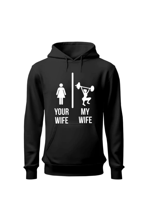 Bluza męska z kapturem Twoja Żona vs Moja Żona - czarna